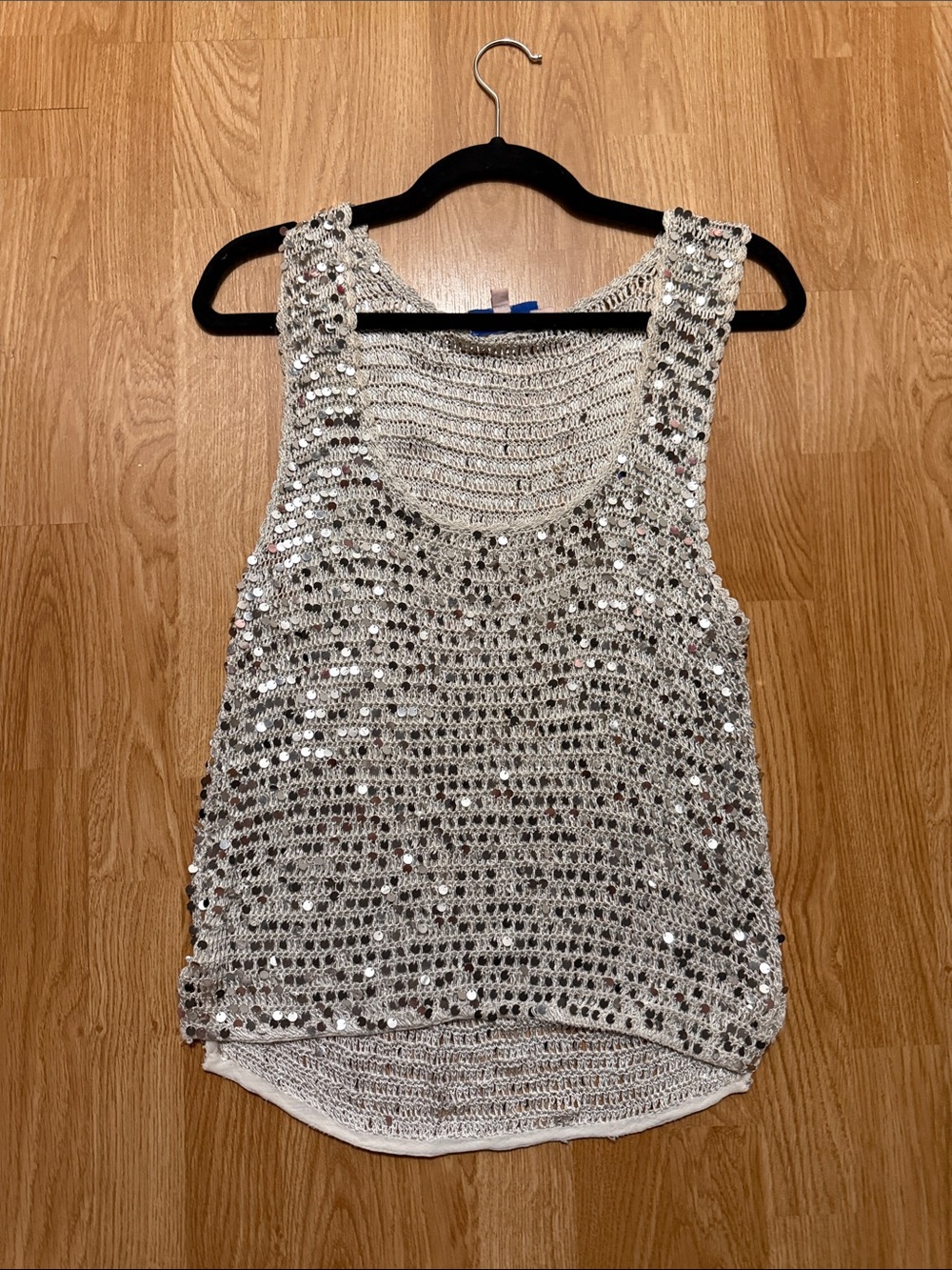 Calypso St. Barth Silver Sequin Crochet Tank